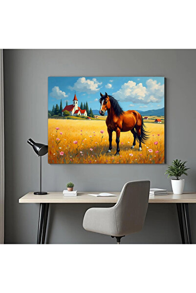 Printees Tablou - Armăsar lângă sat - Canvas pe șasiu - 40x30 cm