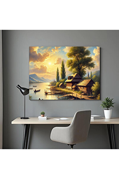 Printees Tablou - Case pe râu - Canvas pe șasiu - 40x30 cm