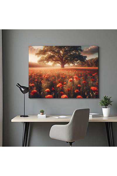 Printees Tablou - Stejarul din câmpul cu maci - Canvas pe șasiu - 40x30 cm