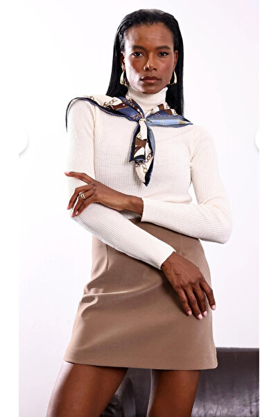 Askı Nişantaşı Brown Velvet Zippered High Waist Mini Skirt