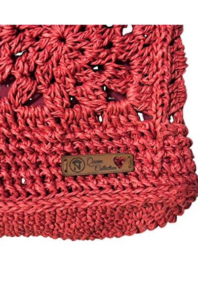 N QUEEN COLLECTION Handmade Red Paper String Knitted Women's Shoulder Bag