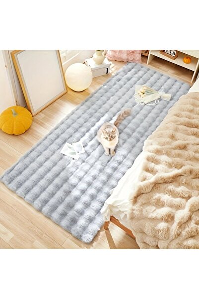 OEM Fluffy Rug, Light Gray, Non-Slip, Stain-Resistant, 80x200 cm, Velvet