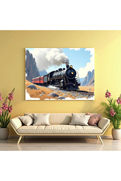 Printees Painting - Mountain Landscape with Steam Locomotive - Canvas on chassis