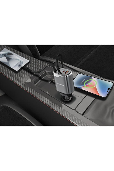 porodo شاحن سيارة متعدد المنافذ بقوة 111 وات مع كابلات Type-C وLightning مدمج...