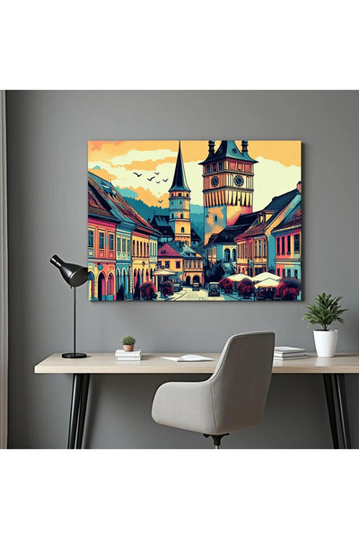 Printees Tablou - Sighișoara Turnul cu Ceas - Canvas pe șasiu
