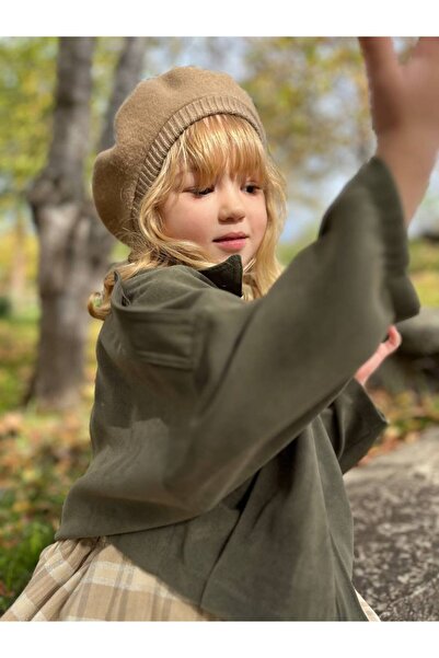 Balerinikizler Girl's Suede Look Bomber Khaki Jacket