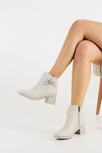 KALKANSHOES Bej Non-Slip Sole Stone-Knocked Zipper Water Resistant 36-37-38-39