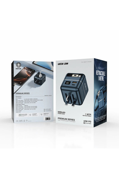 Green Lion شاحن وبنك طاقة من سلسلة Premium سعة 5000 مللي أمبير/ساعة وقوة 45 و...