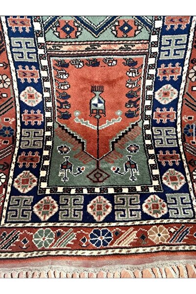 Anatolia Looms El Dokuma Anadolu Yörük Halısı – Kiremit & Yeşil Zeminli, Geom...