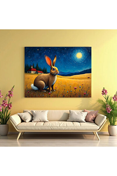 Printees Tablou - Noapte înstelată și iepure - Canvas pe șasiu