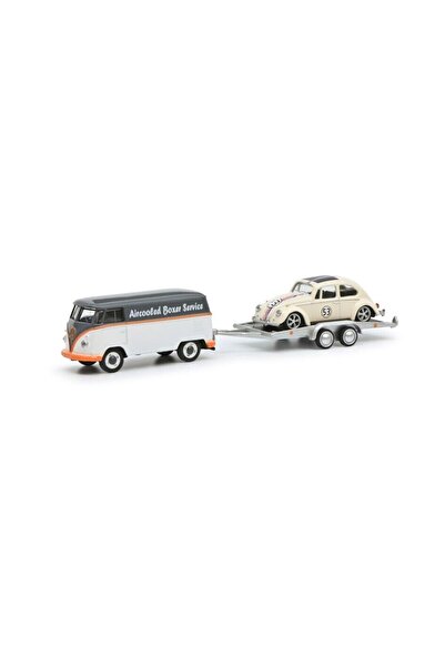 Schuco Macheta auto Set Volkswagen VW T1 + Trailer and VW Beetle #53 1:64