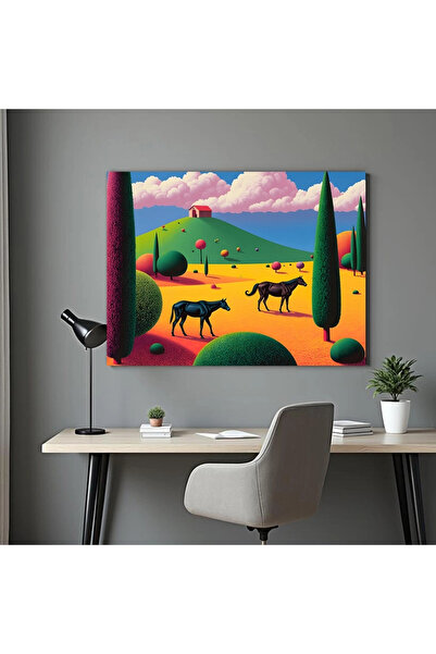 Printees Tablou - Peisaj suprarealist cu cai - Canvas pe șasiu - 40x30 cm