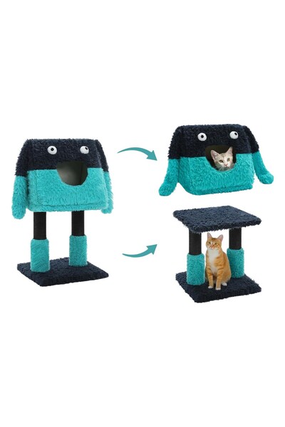 OEM Turn de joaca pentru pisici 2 in 1 – casuta detasabila, design animat si stalpi de zgariat din sisal