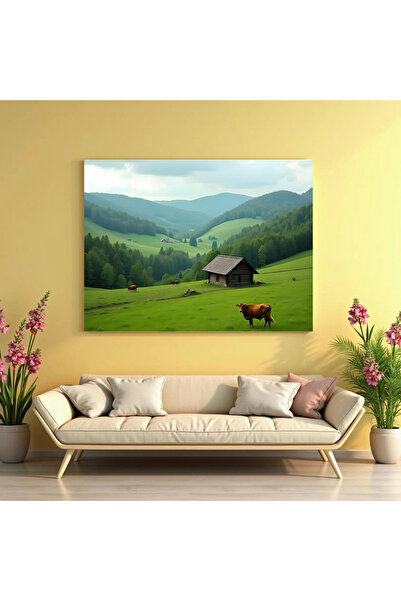 Printees Tablou - Văcuță la munte - Canvas pe șasiu