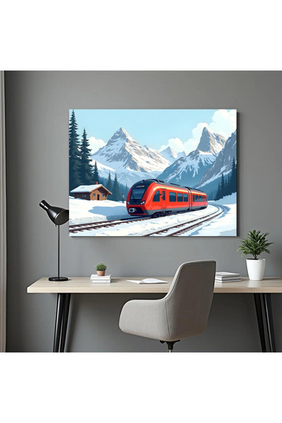 Printees Tablou - Peisaj de iarnă cu tren - Canvas pe șasiu - 40x30 cm