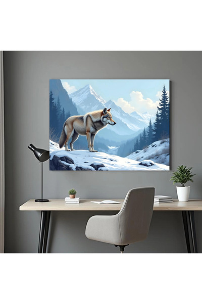 Printees Tablou - Lup în peisaj de iarnă - Canvas pe șasiu