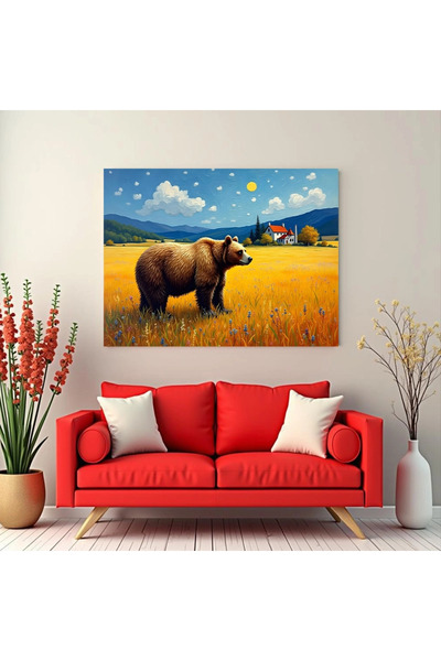 Printees Tablou - Lan de grâu cu urs - Canvas pe șasiu - 40x30 cm