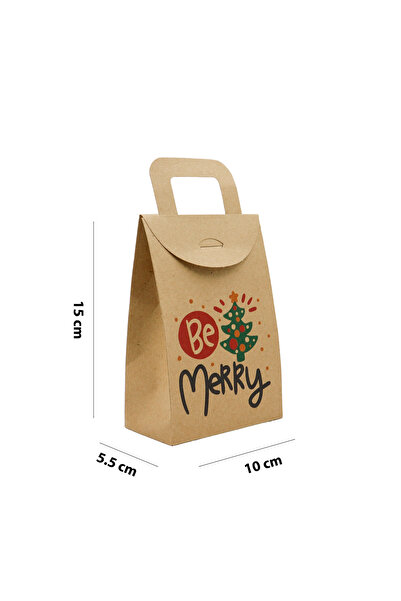 repro design Be Merry Yılbaşı Hediye Çantası Kraft Karton 2'li Set (10x5.5x15 cm) Yeni Yıl Hediye Paketi