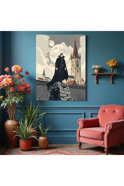 Printees Tablou - Dracula pe zidul cetății - Canvas pe șasiu - 40x30 cm