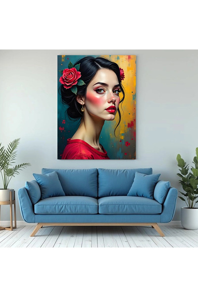 Printees Tablou - Portret cu trandafir în păr - Canvas pe șasiu - 40x30 cm