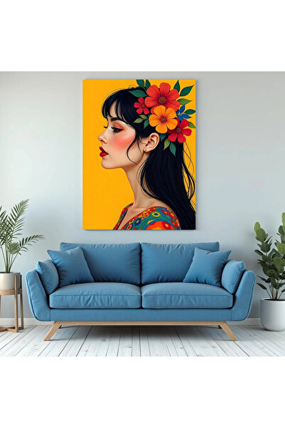 Printees Tablou - Portret cu flori în păr - Canvas pe șasiu - 40x30 cm