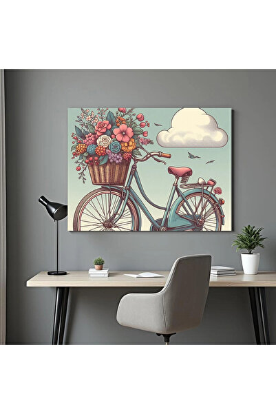 Printees Painting - Bicycle with flowers - Canvas on frame