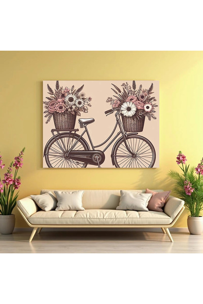 Printees Painting - Bicycle with flowers - Canvas on frame