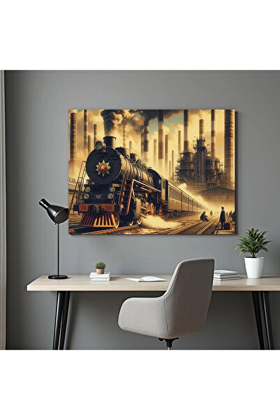 Printees Painting - Steam train in the industrial area