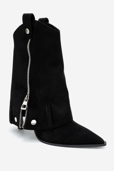 LuviShoes LOLA Siyah Süet Fermuarlı Sivri Burunlu Kadın Topuklu Bot