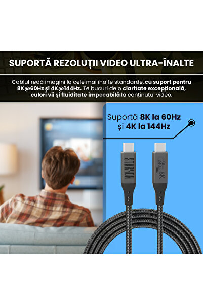 Staryon USB4 data cable 100cm Staryon, USB-C, 40Gbps data transfer, 240W charging, 8K@60Hz video