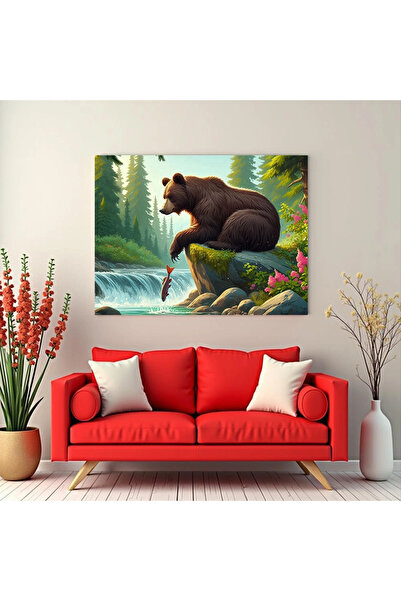 Printees Tablou - Urs pescuind la râu - Canvas pe șasiu - 40x30 cm