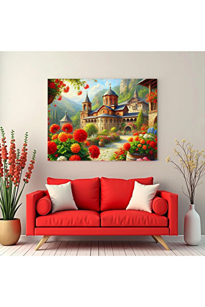 Printees Tablou - Flori în curtea bisericii - Canvas pe șasiu - 40x30 cm