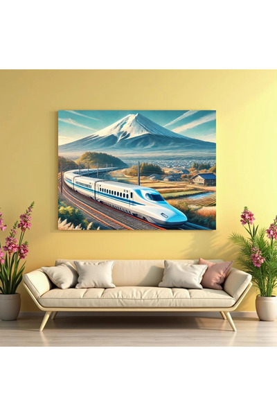 Printees Tablou Tren Shikansen la Fuji - Canvas pe șasiu