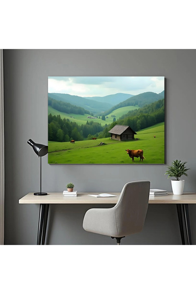 Printees Tablou - Văcuță la munte - Canvas pe șasiu - 40x30 cm