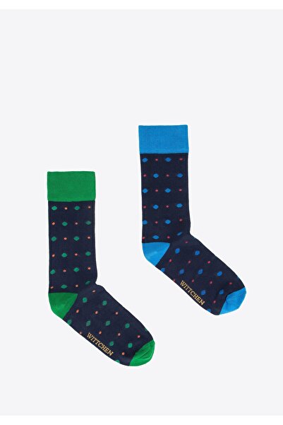 Wittchen Men's Polka Dot Socks - Set of 2, Navy Blue, Navy Blue Cotton