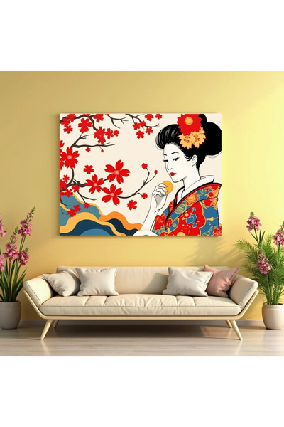 Printees Tablou stil japonez - Fata cu flori în păr