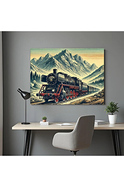 Printees Tablou Locomotiva în munți - Canvas pe șasiu - 40x30 cm