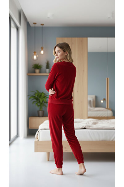 MİSS ELİZZA Velvet Red Pajama Set
