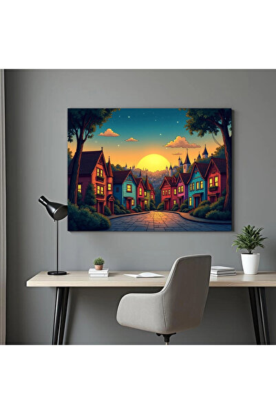 Printees Tablou - Căsuțe la apus - Canvas pe șasiu - 40x30 cm