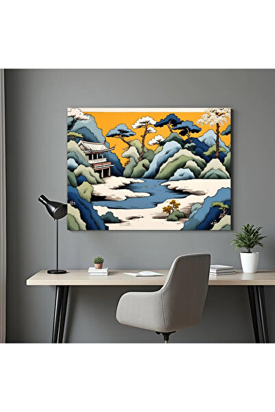 Printees Tablou stil japonez - Casă la munte