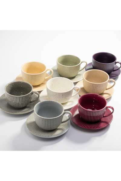 Malooki Set of 6 Cups and Saucers – Modern Textured Design