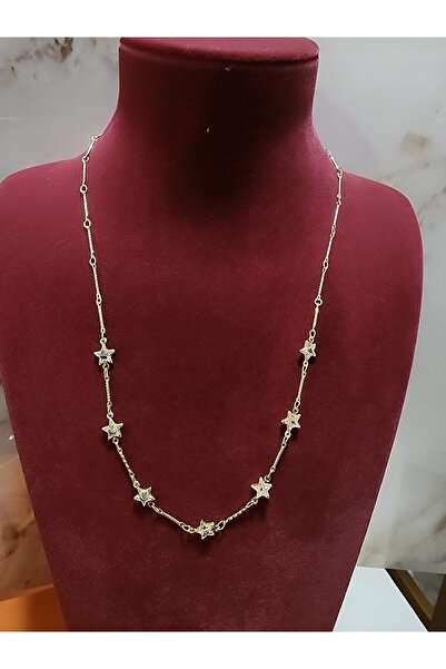 ALLEGRİA قلادة ذهبية طراز يلدز طويلة مرصعة بأحجار الزركون مع سلسلة فولاذية
