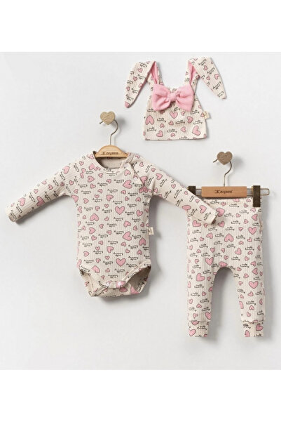 Miniworld 3-piece cotton baby girl outfit, bunny print, light pink, 9-12 months, 80 cm