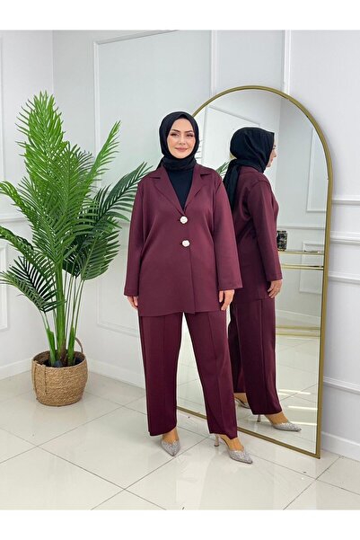 Valens Butik Buttoned Jacket and Pants Hijab Two-Piece Set Vildan