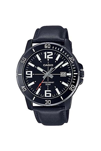 Casio Men's Round Leather Band Analog Wrist Watch MTP-VD01BL-1BVUDF - 45 mm -...