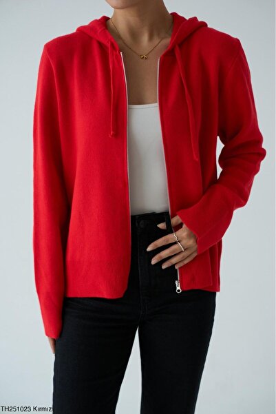 Lupies Women's Zippered Hooded Knitwear Cardigan