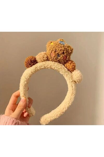 Madam Nora تاج من القطيفة بنمط دمية الدب اللطيفة - قماش ناعم مع كرات فرو - إكسسوار للشعر - أسلوب شتوي حلو