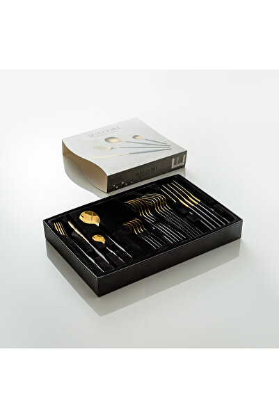 Malooki Cutlery Set 24 Pieces, Gold Finish & black Handles