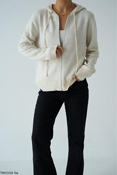 Lupies سترة صوفية نسائية بغطاء للرأس بسحاب