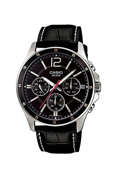Casio Men's Water Resistant Leather Band Analog Watch MTP-1374L-1ADF - 47 mm ...